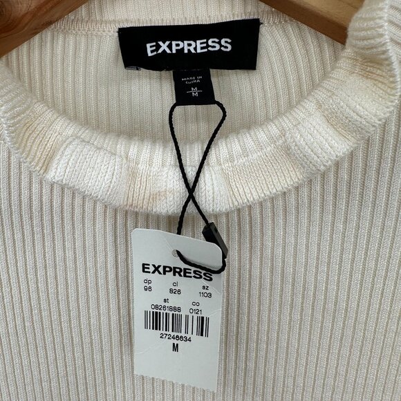 Express Cream Ribbed Knit Long Sleeve Ruffle Mock Neck Top Sweater Ruffle Size M - Picture 6 of 7